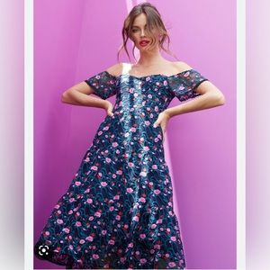 NWOT Dress the Population Blue and Pink Floral Midi Dress